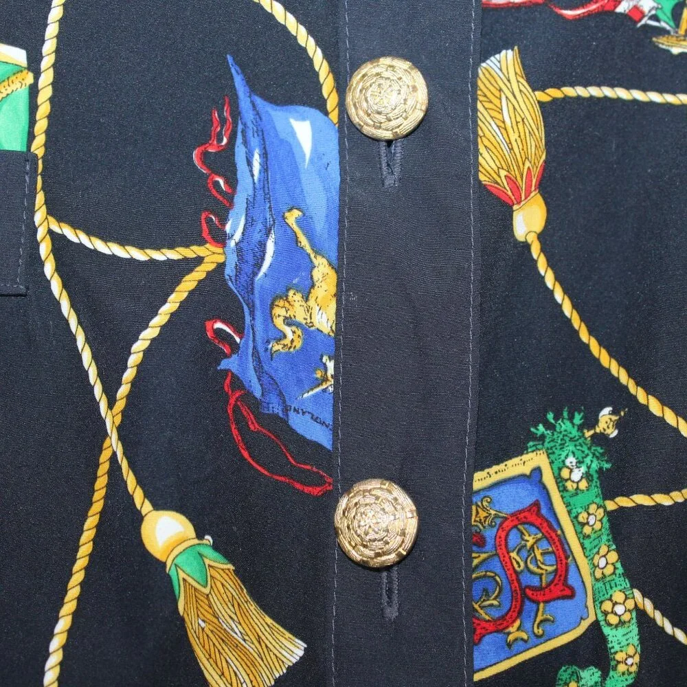 Schneberger Blouse Plus Sz Womens US 24 Royal Crest Pattern Button Front - Picture 8 of 16